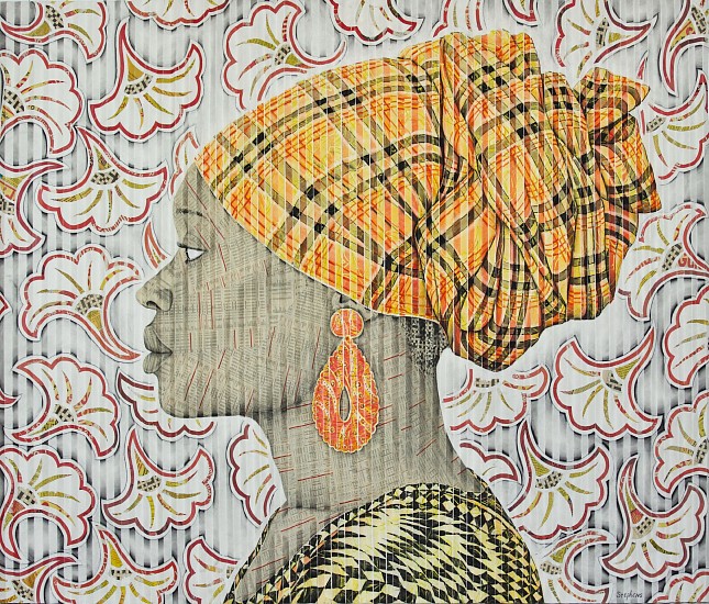 GARY STEPHENS, LETICIA, YELLOW MASAI SCARF
2020, CHALK PASTEL, CHARCOAL, AND NEWSPRINT COLLAGE ON FOLDED PAPER