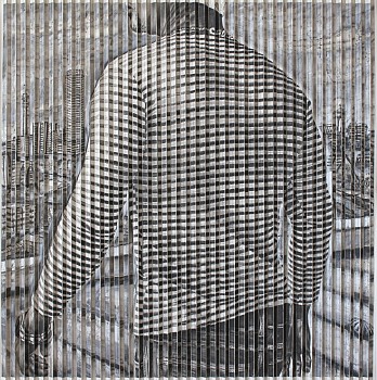Yannick The Striped T Shirt 132 x 132 Charcoal and acrylic on folded paper 2014