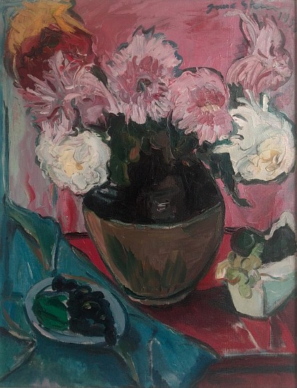 IRMA STERN, A STILL LIFE WITH DAHLIAS IN A VASE
OIL ON CANVAS