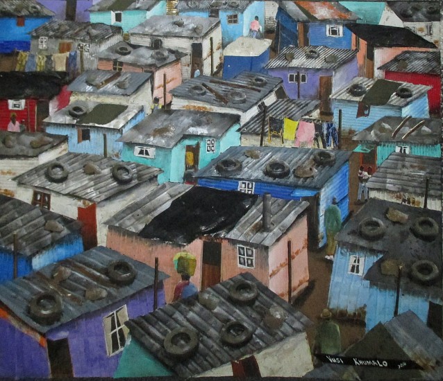 VUSI KHUMALO, AERIAL VIEW: TSUHANG INFROMAL SETTLEMENT
MIXED MEDIA ON BOARD