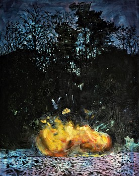 #fireballinnocturnallight 2 x 2.5 oil and oilstick on canvas