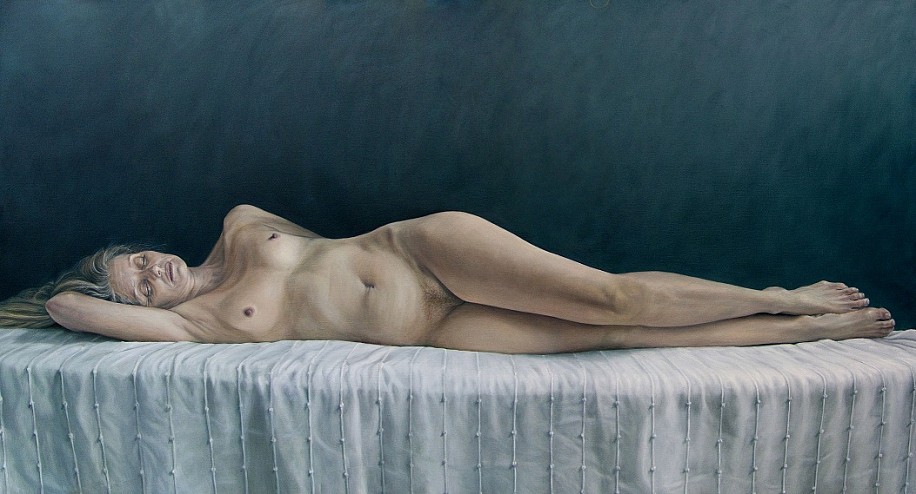 HEATHER GOURLAY-CONYNGHAM, WOMAN ON WHITE THROW
OIL ON LINEN