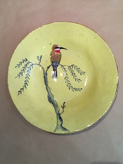 LISA RINGWOOD, BEE EATER AND WILLOW TREE PLATE I
2017, HAND PINCHED AND SLAB MOULDED PLATES, PAINTED WITH SLIP, UNDERGLAZE AND OXIDE
