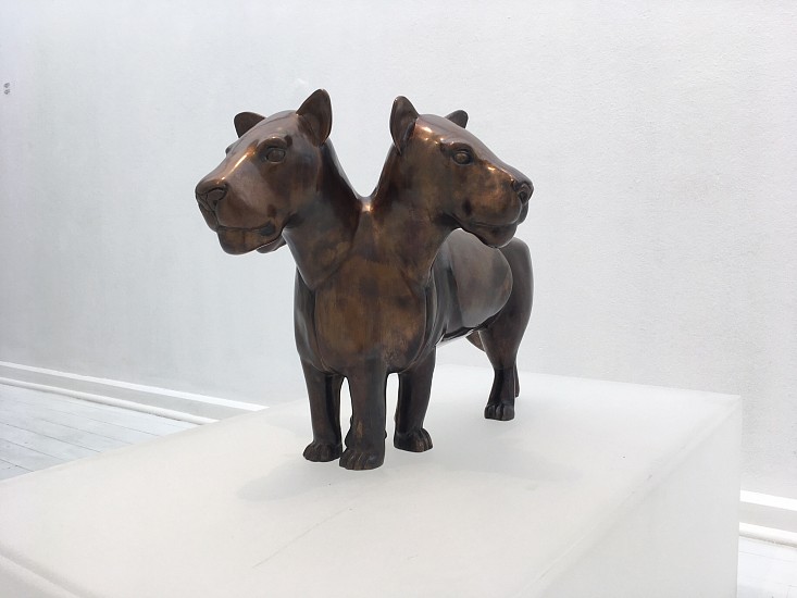 JOACHIM SCHONFELDT, 3 - HEADED, 6 LEGGED LIONESS IN BRONZE
PATINATED BRONZE, LOST WAX METHOD