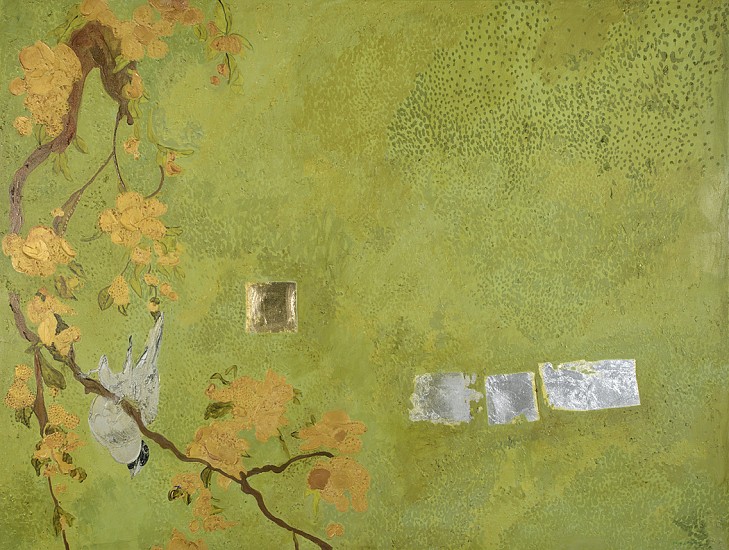BRONWEN FINDLAY, BULLFINCH AND WEEPING CHERRY TREE
2018, OIL AND GOLD LEAF ON CANVAS