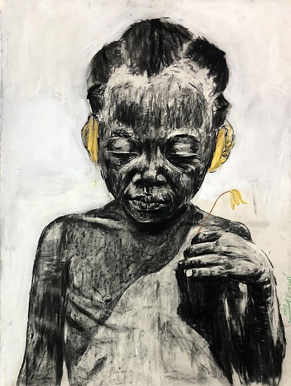 NELSON MAKAMO, GIRL WITH FLOWER AND HEADPHONE
2018, CHARCOAL, ACRYLIC AND PASTEL ON PAPER