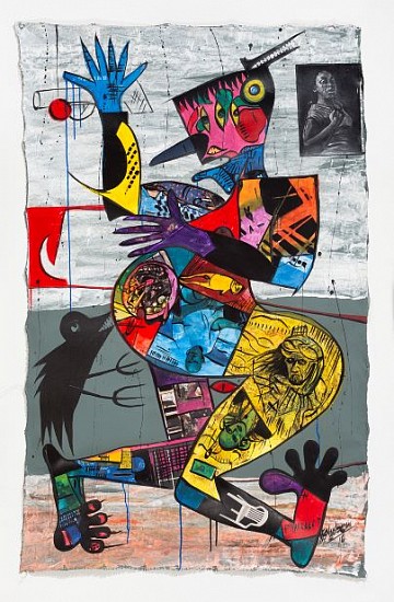 BLESSING NGOBENI, DANCE ON ANCESTRAL ASH 1
2019, ACRYLIC AND COLLAGE ON CANVAS