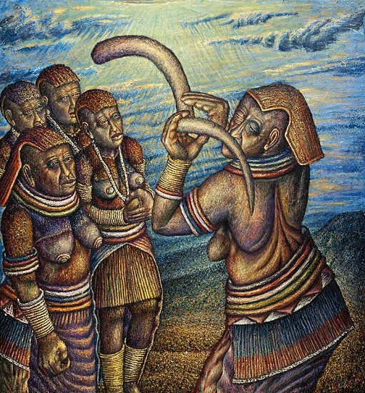 MMAKGABO MAPULA HELEN SEBIDI, THE PEOPLE ARE CALLED TO SEE THE INITIATES
(2014-2015), OIL  ON CANVAS