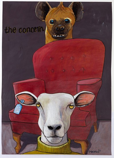 COLBERT MASHILE, THE CONCERN
2020, ACRYLIC AND PASTEL ON PAPER