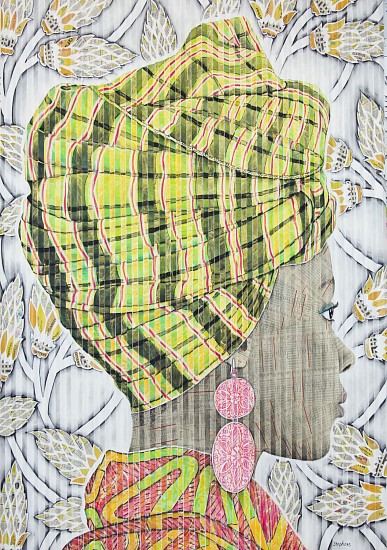 GARY STEPHENS, BUYANE, PINK EARRING AND CHARTREUSE PLAID SCARF
2020, CHALK PASTEL, CHARCOAL, AND NEWSPRINT COLLAGE ON FOLDED PAPER