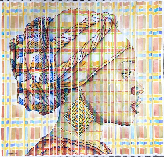 GARY STEPHENS, PLAID LETICIA WITH DIAMOND EARRING
2019, WATERCOLOUR