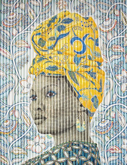 GARY STEPHENS, AZENIA, WITH BLUE YELLOW FLORAL DOEK
2020, CHALK PASTEL, CHARCOAL, AND NEWSPRINT COLLAGE ON FOLDED PAPER
