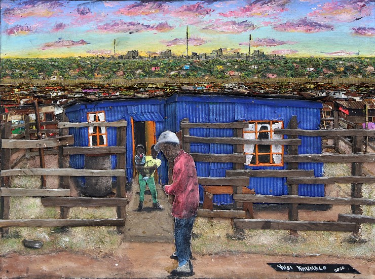 VUSI KHUMALO, BLUE HOMESTEAD
2020, MIXED MEDIA ON BOARD