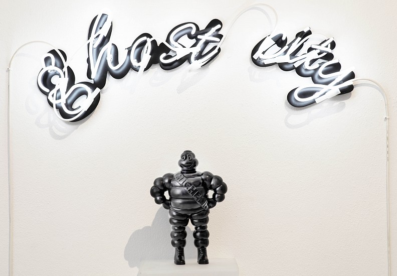 WAYNE BARKER, GHOST CITY 1/3
2020, BRONZE WITH ENAMEL PAINT AND NEON (TWO PARTS)
