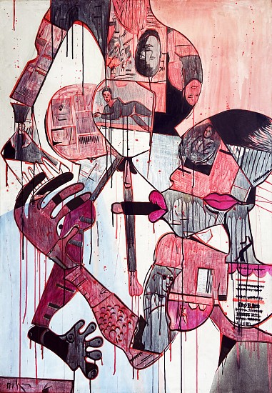 BLESSING NGOBENI, WITHOUT SKIN WE PINK
2020, ACRYLIC AND COLLAGE ON CANVAS
