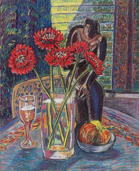 barberton flowers with wood carving e haden