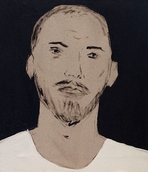 RESIZED Brett Charles Seiler, Portrait 29, 2022, Bitumen and Roof Paint on Canvas, 46 x 40cm