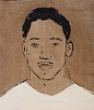 RESIZED Brett Charles Seiler, Portrait 32, 2022, Bitumen and Roof Paint on Canvas, 46 x 40cm