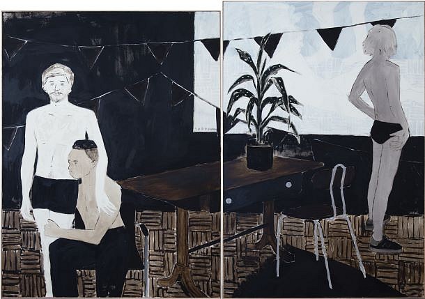 BRETT CHARLES SEILER, scene from an apartment (diptych)
2022, BITUMEN, ROOF PAINT ON CANVAS