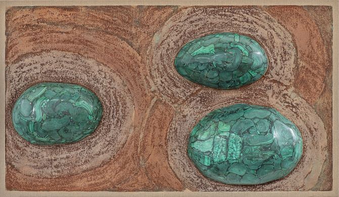 ANGUS TAYLOR, MALACHITE KOPPIES
MALACHITE RELIEF SCULPTURE REINFORCED WITH FIBREGLASS WITH PAINT MADE FROM SOIL AND CRUSHED STONE ON BELGIAN LINEN
