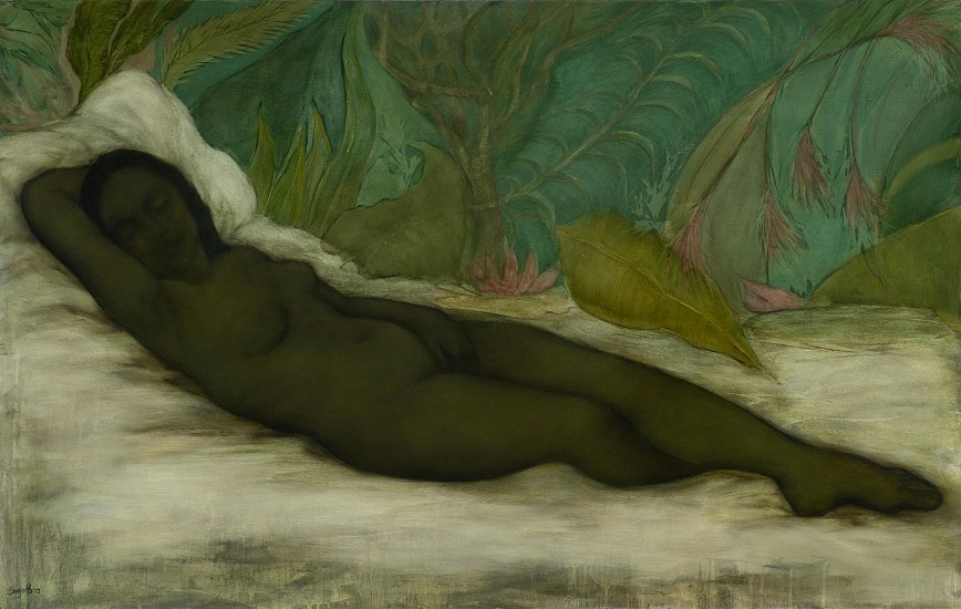 SHANY VAN DEN BERG, SLEEPING VENUS IN HER DREAMSCAPE …  AFTER 'GIORGIONE'
OIL ON BOARD