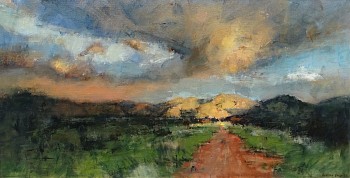 last light on the korannaberg tswalu 75cm x 150cm oil on canvas