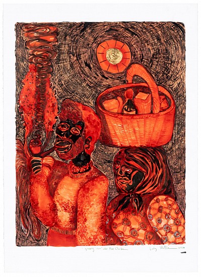 LADY  SKOLLIE, GROCERY RUN' AFTER PETER CLARKE
2024, MIXED MEDIA ON FABRIANO