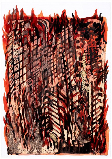 LADY  SKOLLIE, CORPORATE SOUTH AFRICA BURNING
2025, MIXED MEDIA ON FABRIANO