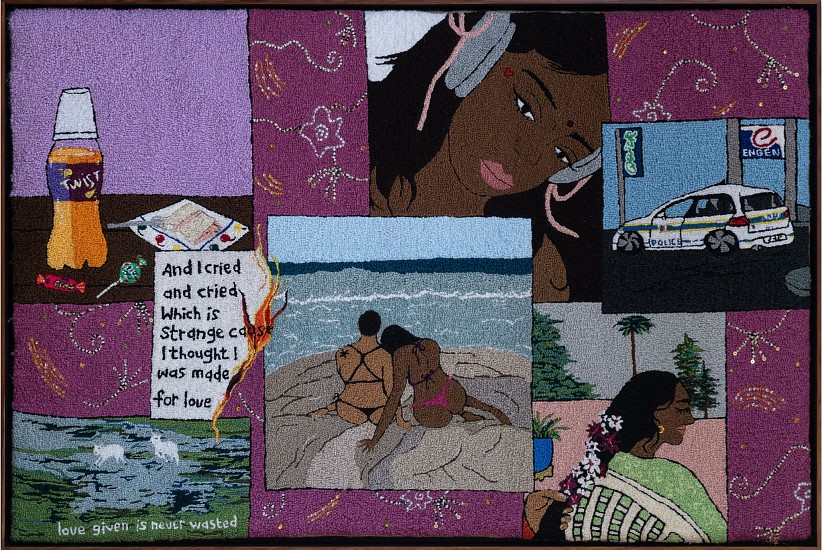 TALIA RAMKILAWAN, IN THE END, I BELIEVE IN SOMETHING I CAN'T SEE
2025, WOOL AND SEQUIN ON HESSIAN