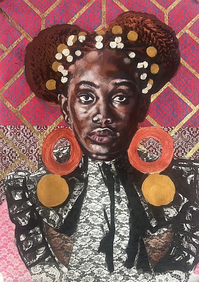 BAMBO SIBIYA, GILDED GAZE
2025, CHARCOAL AND ACRYLIC ON THE CANVAS