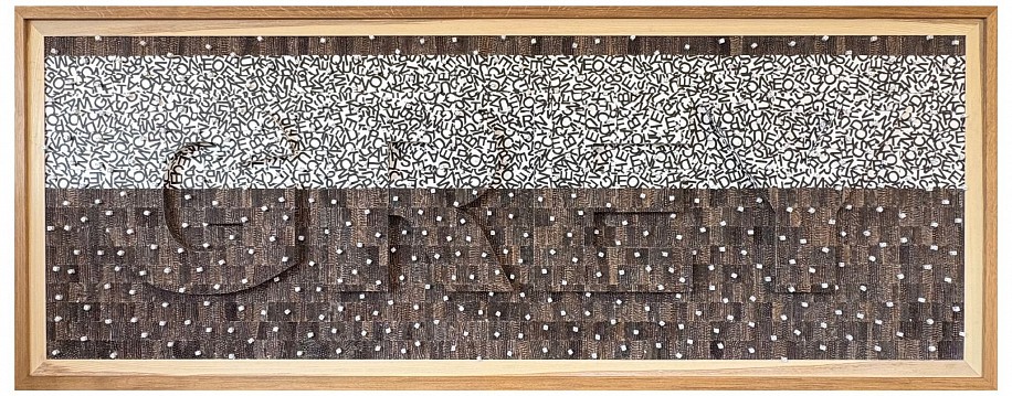 WILLEM BOSHOFF, GREY
GUINEAFOWL FEATHERS, PAPER, GLUE AND PLASTIC DICE ON BOARD