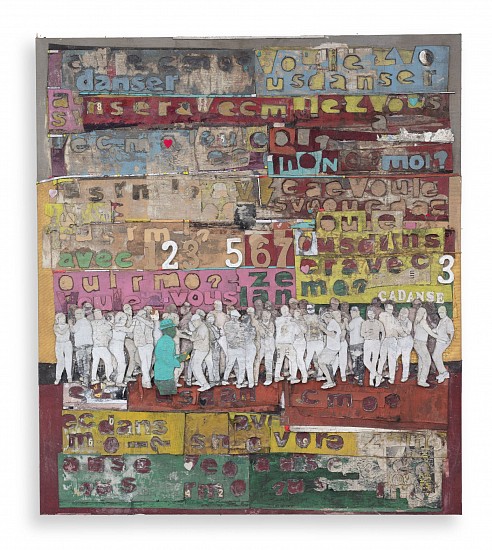 THONTON KABEYA, WHITE PARTY SBK 2
2025, CHALK PAINT, ACRYLIC AND NEWSPAPER INK ON CANVAS