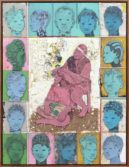THONTON KABEYA, SHE - CORNROWS 3
2025, CHALK PAINT, ACRYLIC AND NEWSPAPER INK ON CANVAS